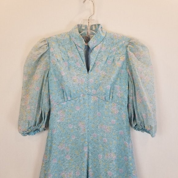 Vintage 60s Dusty Blue Floral Summer Maxi Dress Sz XS - Picture 3 of 8